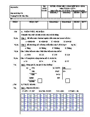 Đề kiểm tra định kỳ cuối học kì I môn Toán Lớp 4 - Năm học 2015-2016 - Trường Tiểu học Võ Văn Vân (Có đáp án)